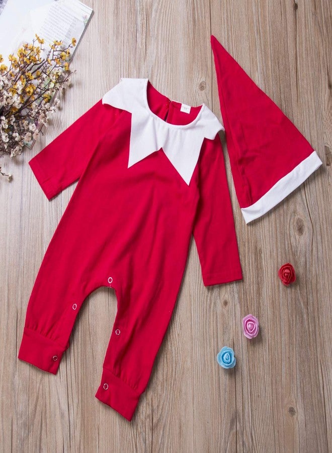 Gureui Newborn Baby Boy Girl Christmas Outfit Elf Costume with Hat Toddler Infant Long Sleeve Romper Onesie (A Red, 6-12 Months) - Image 2